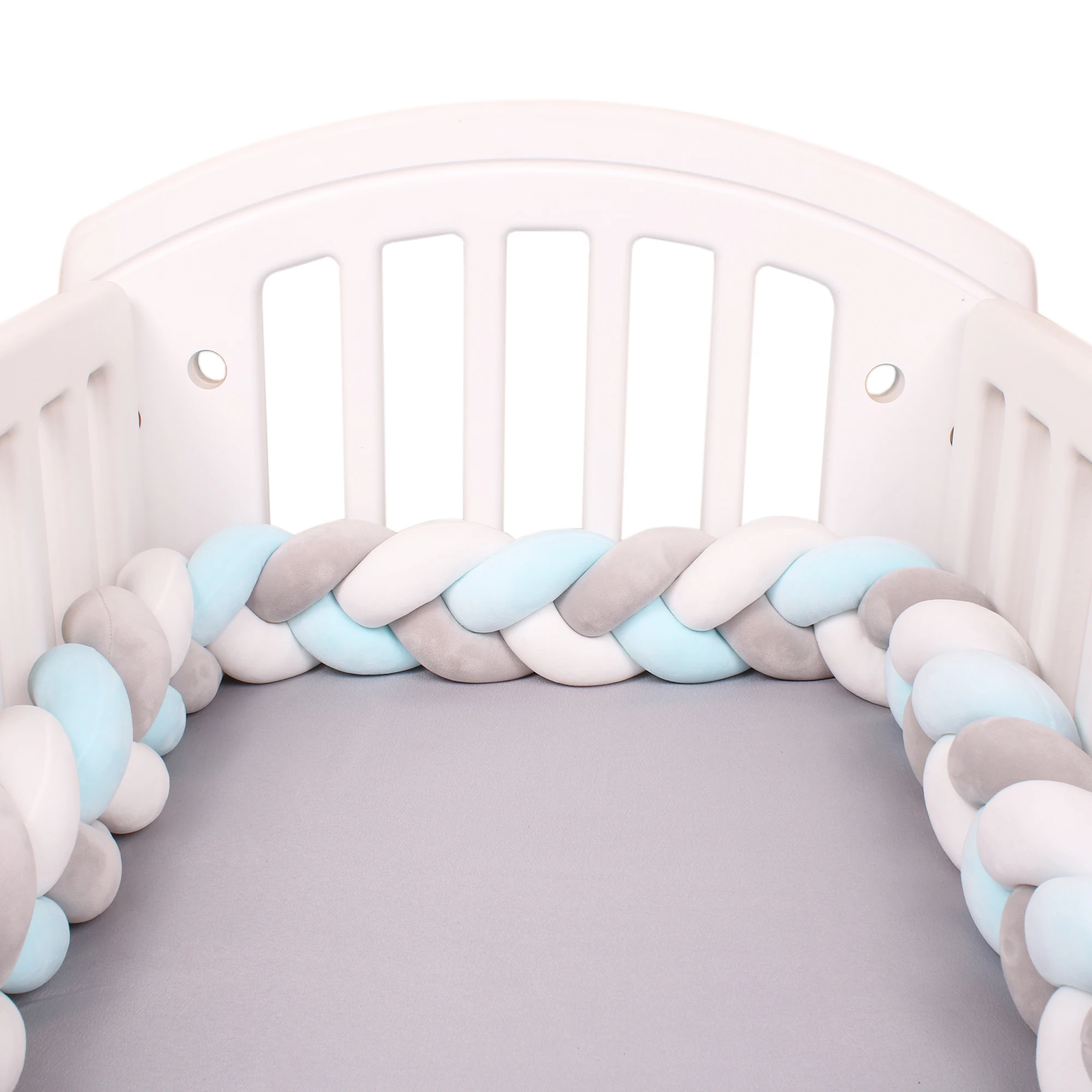 1-4M Baby Bed Bumper Handmade Knotted Braid Weaving Plush Crib Protector Infant Knot Pillow Baby Room Decor