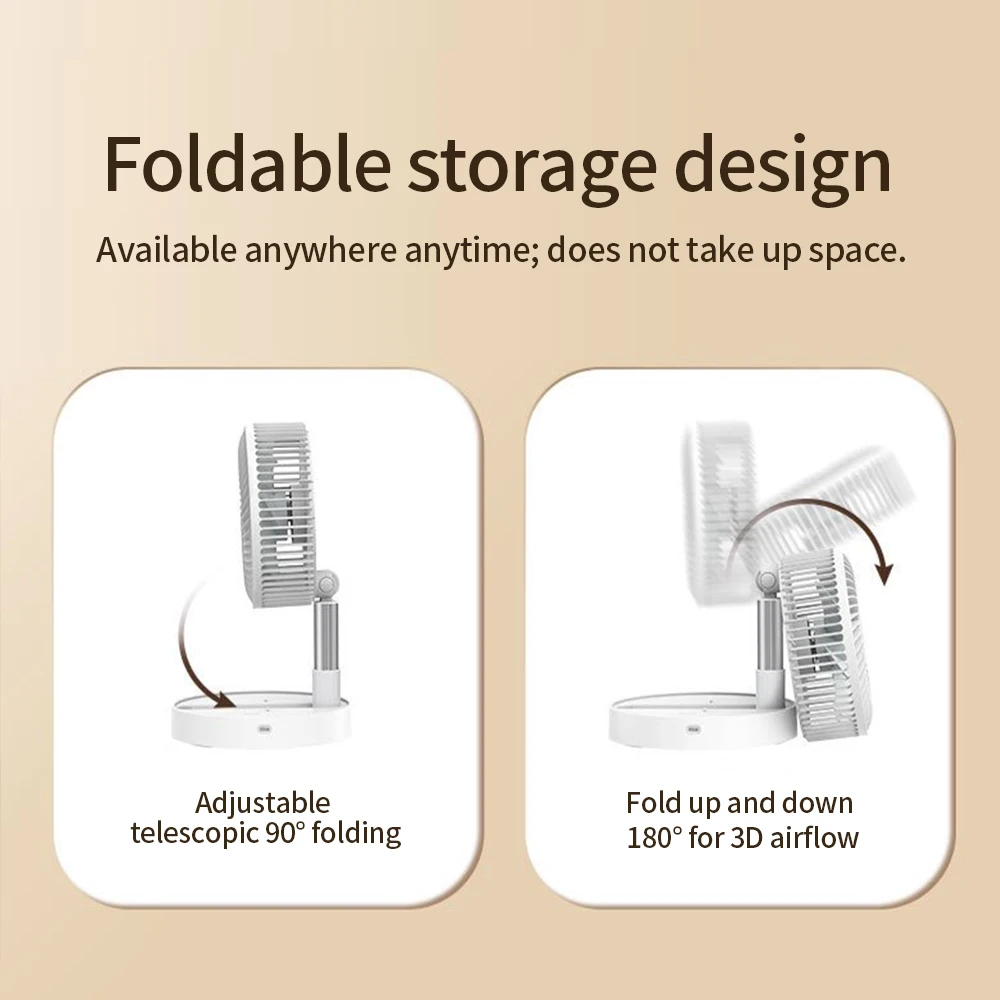 USB Foldable Portable Fan with 8inch 4 Speeds & Timing, Battery Operated Mini Floor Fan for Bedroom, Indoor or Outdoor,Table Fan