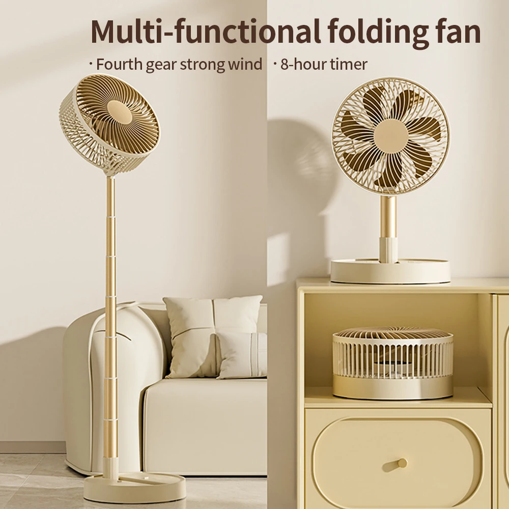 USB Foldable Portable Fan with 8inch 4 Speeds & Timing, Battery Operated Mini Floor Fan for Bedroom, Indoor or Outdoor,Table Fan