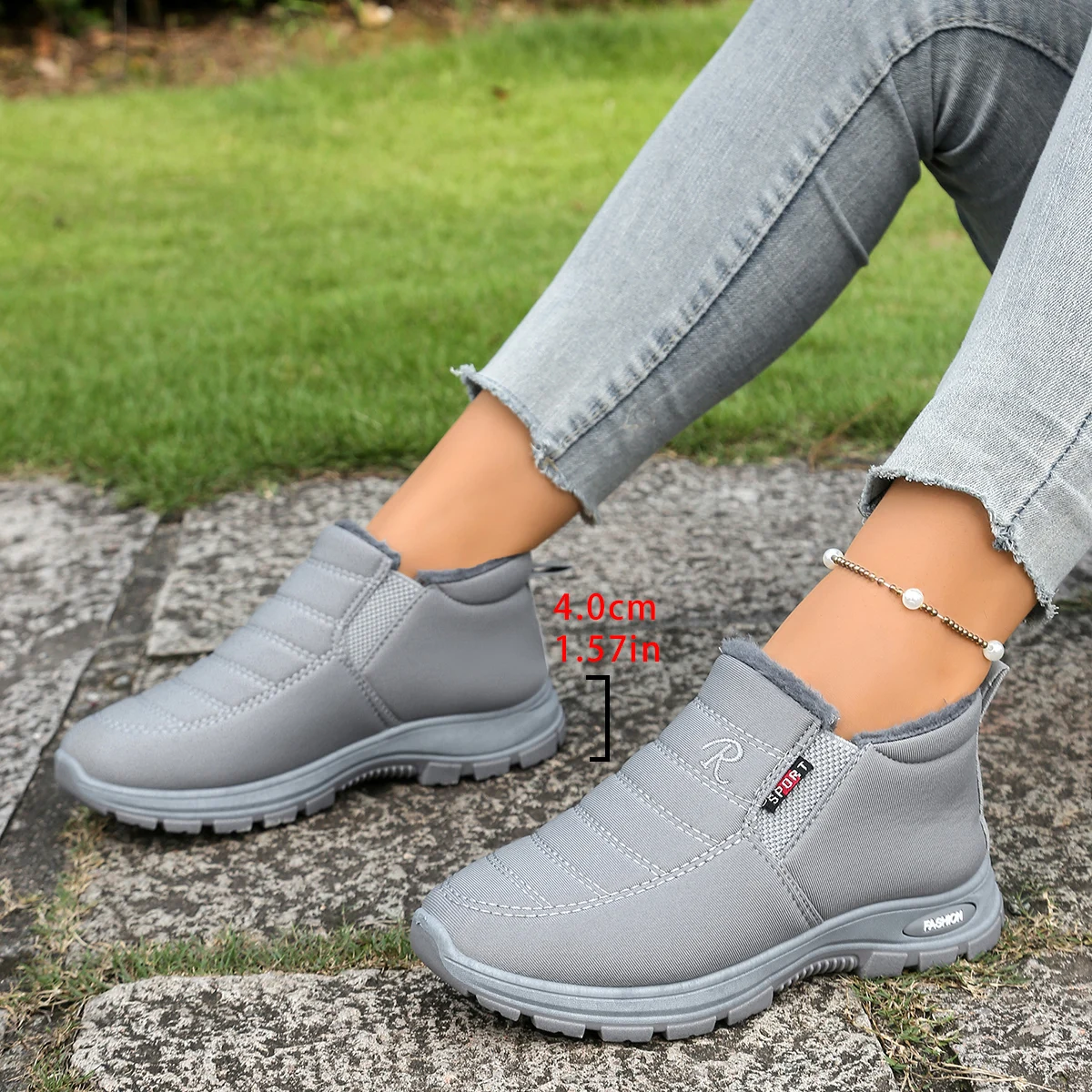 Women's Shoes, Winter Cotton Shoes with Fleece and Thickened Mid-Top, Warm and Casual Snow Boots