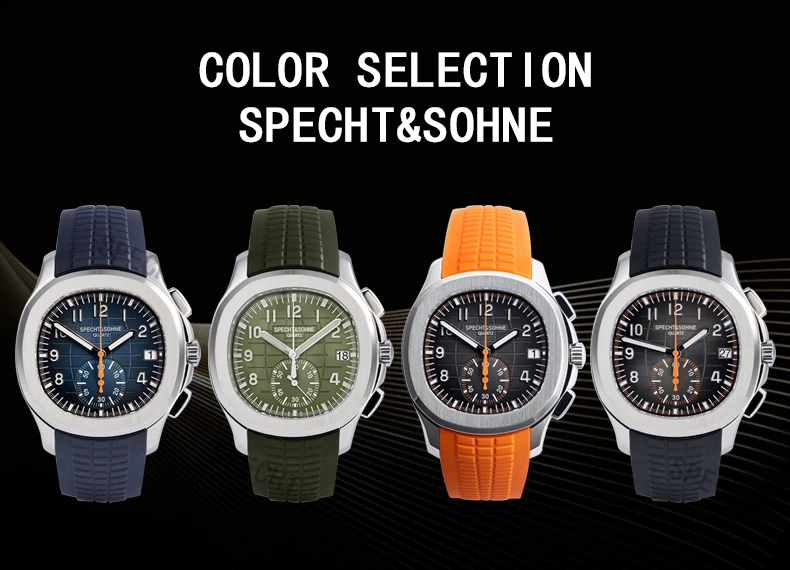 Specht & Söhne New Classic 5167 Men's Watch Orange Color Sapphire Crystal Rubber Srap Sports Male Quartz Watches 50M Waterproof