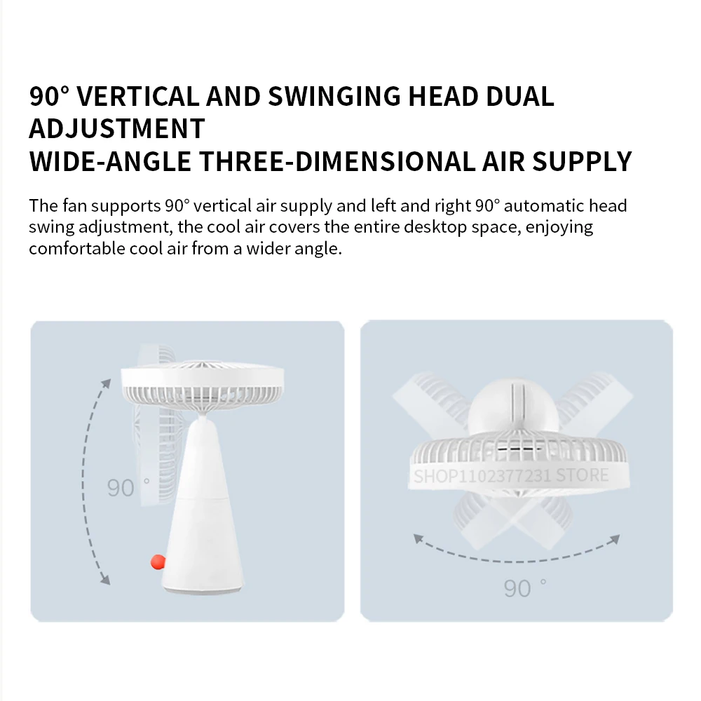 NEW MIJIA Portable Desk Fan USB Rechargeable Handheld Mini Electric Fans Cordless Air Cooling Small Fan 4 Gears Speed -CN