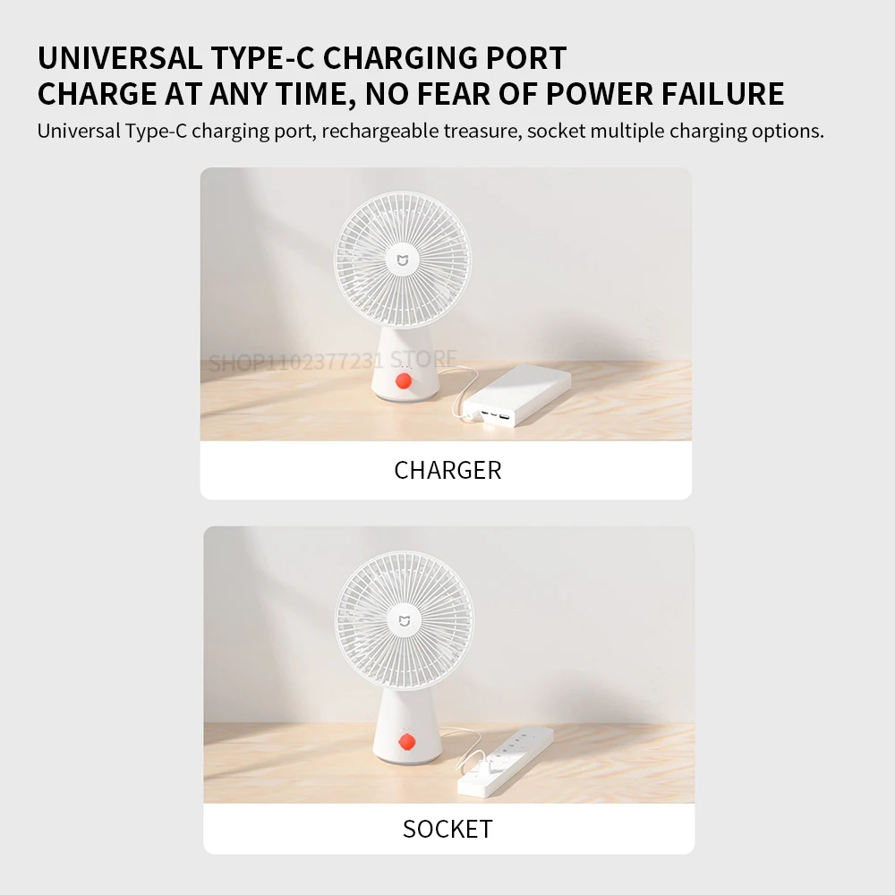 NEW MIJIA Portable Desk Fan USB Rechargeable Handheld Mini Electric Fans Cordless Air Cooling Small Fan 4 Gears Speed -CN
