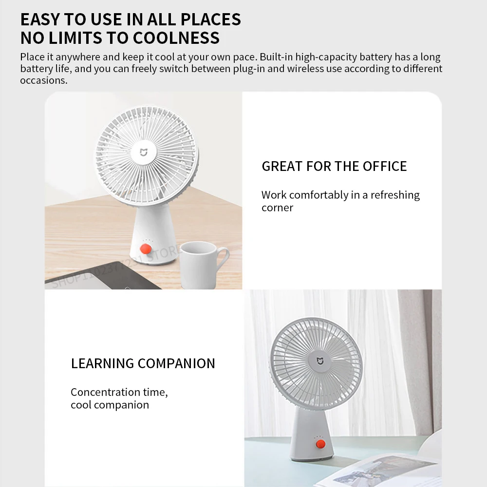 NEW MIJIA Portable Desk Fan USB Rechargeable Handheld Mini Electric Fans Cordless Air Cooling Small Fan 4 Gears Speed -CN