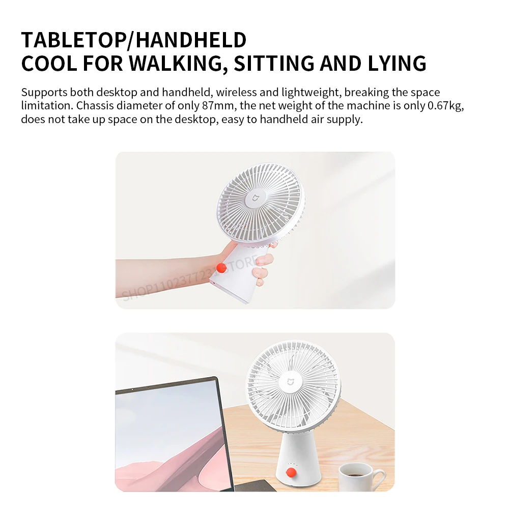 NEW MIJIA Portable Desk Fan USB Rechargeable Handheld Mini Electric Fans Cordless Air Cooling Small Fan 4 Gears Speed -CN