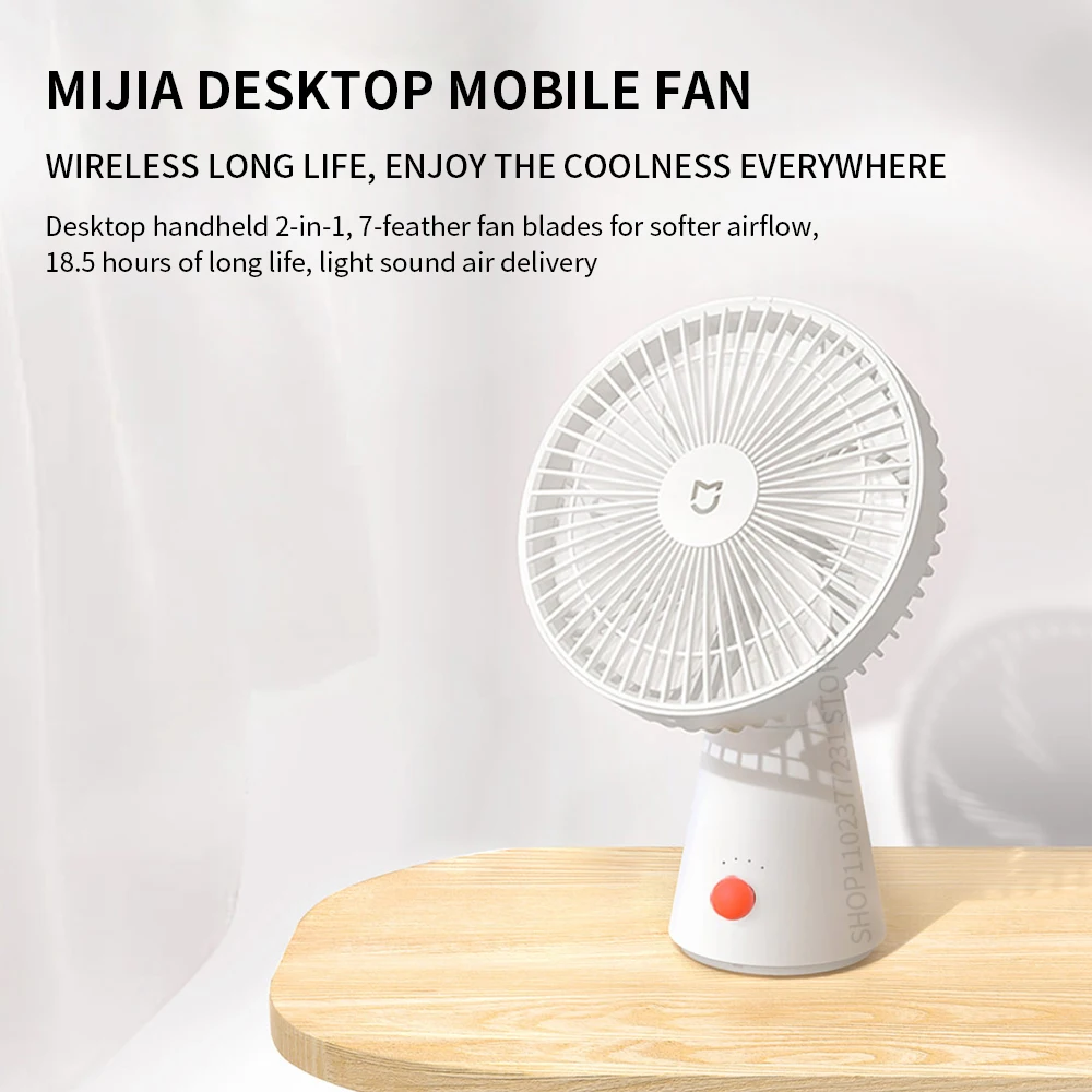 NEW MIJIA Portable Desk Fan USB Rechargeable Handheld Mini Electric Fans Cordless Air Cooling Small Fan 4 Gears Speed -CN