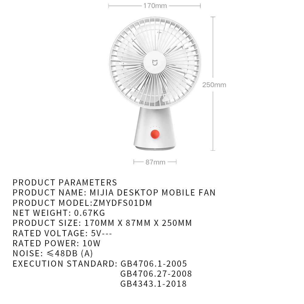 NEW MIJIA Portable Desk Fan USB Rechargeable Handheld Mini Electric Fans Cordless Air Cooling Small Fan 4 Gears Speed -CN