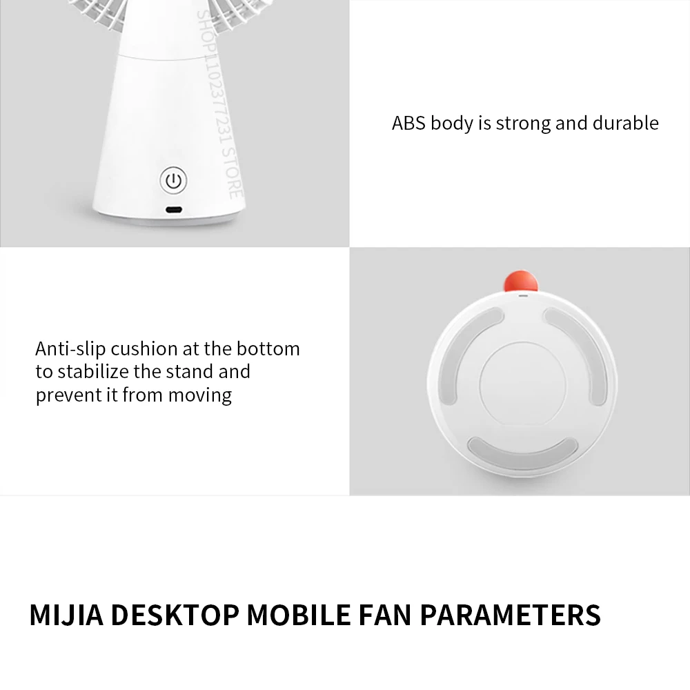 NEW MIJIA Portable Desk Fan USB Rechargeable Handheld Mini Electric Fans Cordless Air Cooling Small Fan 4 Gears Speed -CN