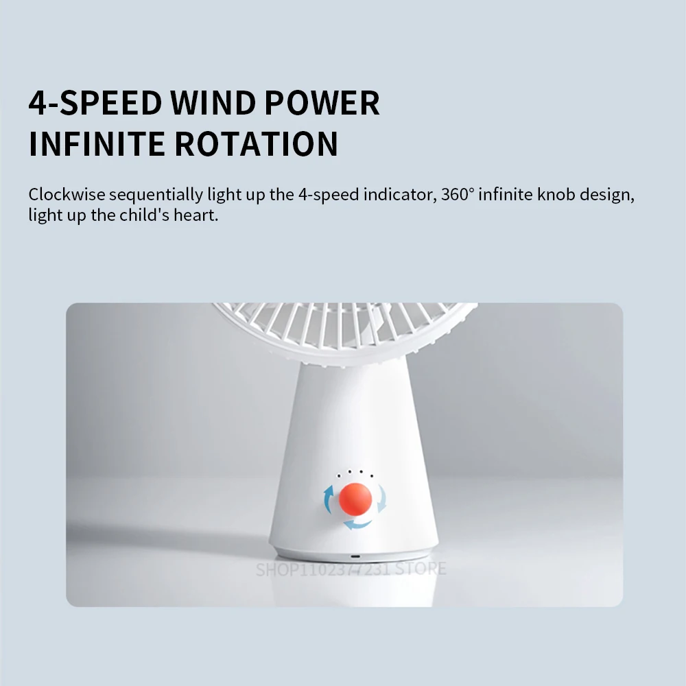 NEW MIJIA Portable Desk Fan USB Rechargeable Handheld Mini Electric Fans Cordless Air Cooling Small Fan 4 Gears Speed -CN
