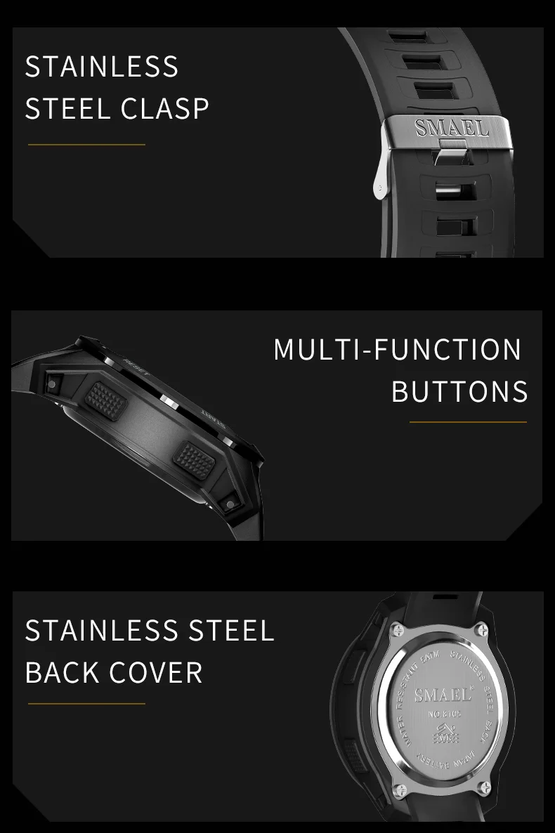 SMAEL 8105 Digital Watches Sports LED Wristwatches Men's 50m Waterproof Watch Digital Light Stopwatch Watch for Men