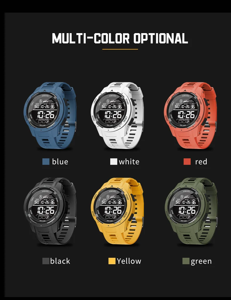 SMAEL 8105 Digital Watches Sports LED Wristwatches Men's 50m Waterproof Watch Digital Light Stopwatch Watch for Men