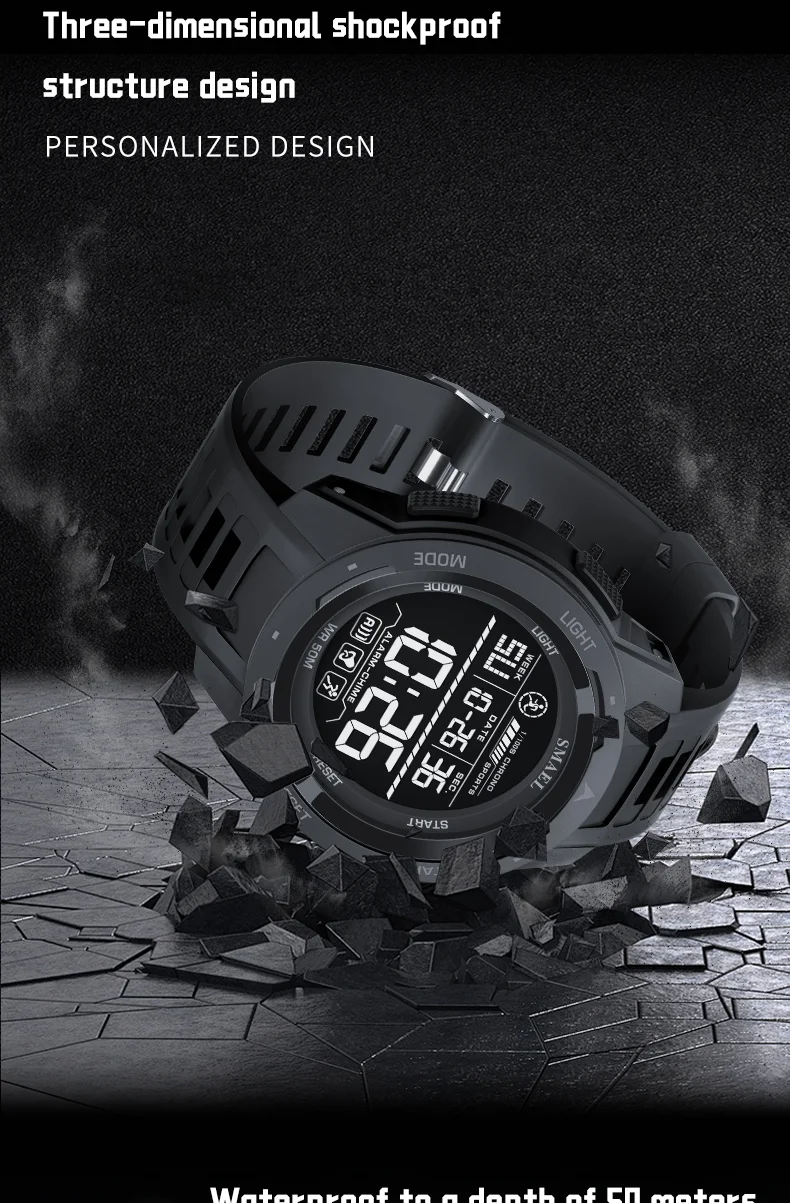 SMAEL 8105 Digital Watches Sports LED Wristwatches Men's 50m Waterproof Watch Digital Light Stopwatch Watch for Men