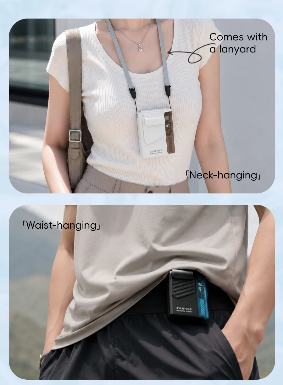 Multi-functional Waist Hanging Fan 4000mAh Mini Cooling Fan Five Speed Outdoor Portable Rechargeable Fan with Digital Display