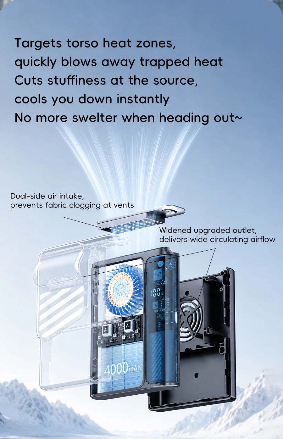 Multi-functional Waist Hanging Fan 4000mAh Mini Cooling Fan Five Speed Outdoor Portable Rechargeable Fan with Digital Display