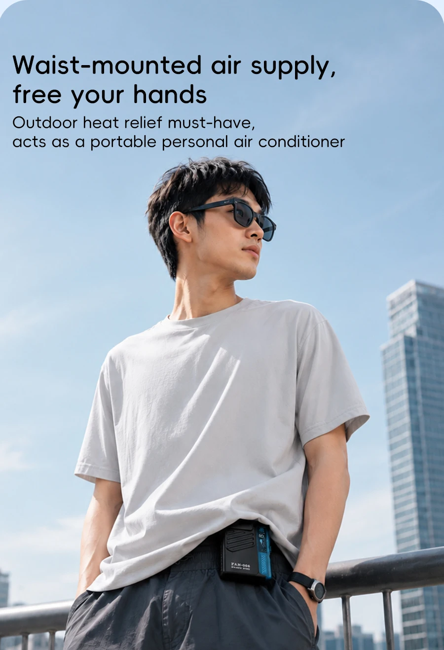 Multi-functional Waist Hanging Fan 4000mAh Mini Cooling Fan Five Speed Outdoor Portable Rechargeable Fan with Digital Display