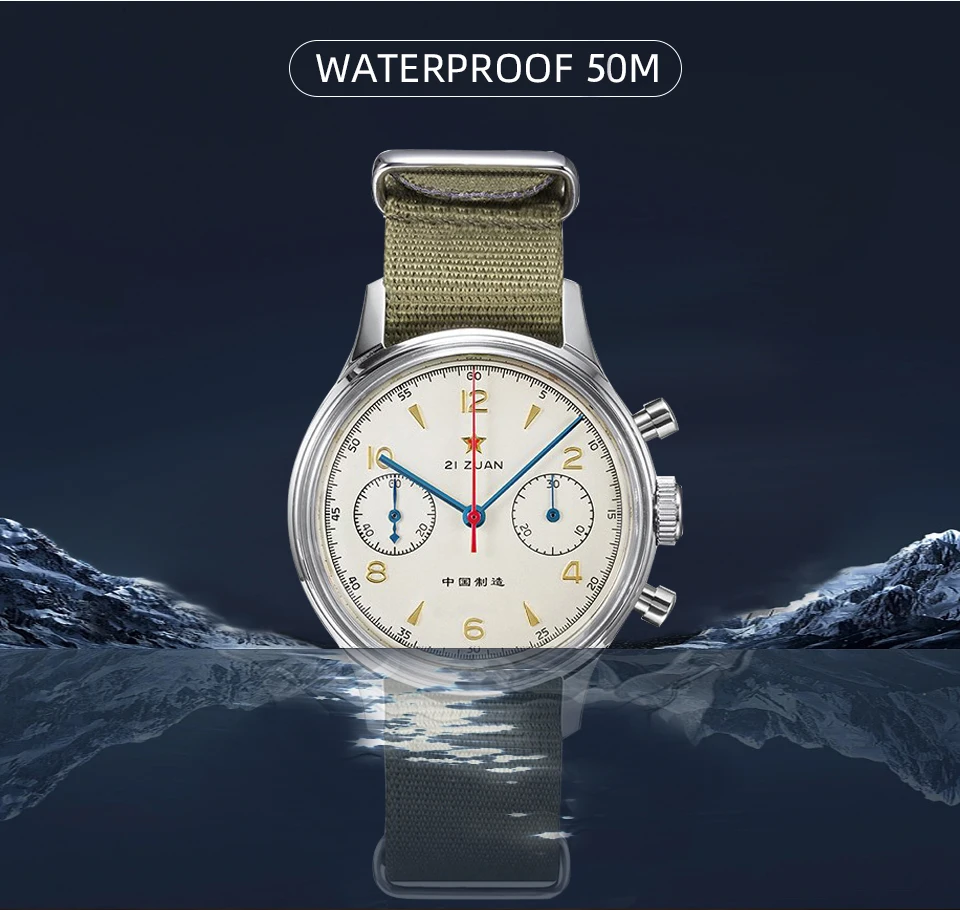RED STAR 38mm Men's 1963 Chronograph Mechanical Watch Pilot with Seagull Movement ST1901 Air Force Aviation Sapphire Goose 40mm