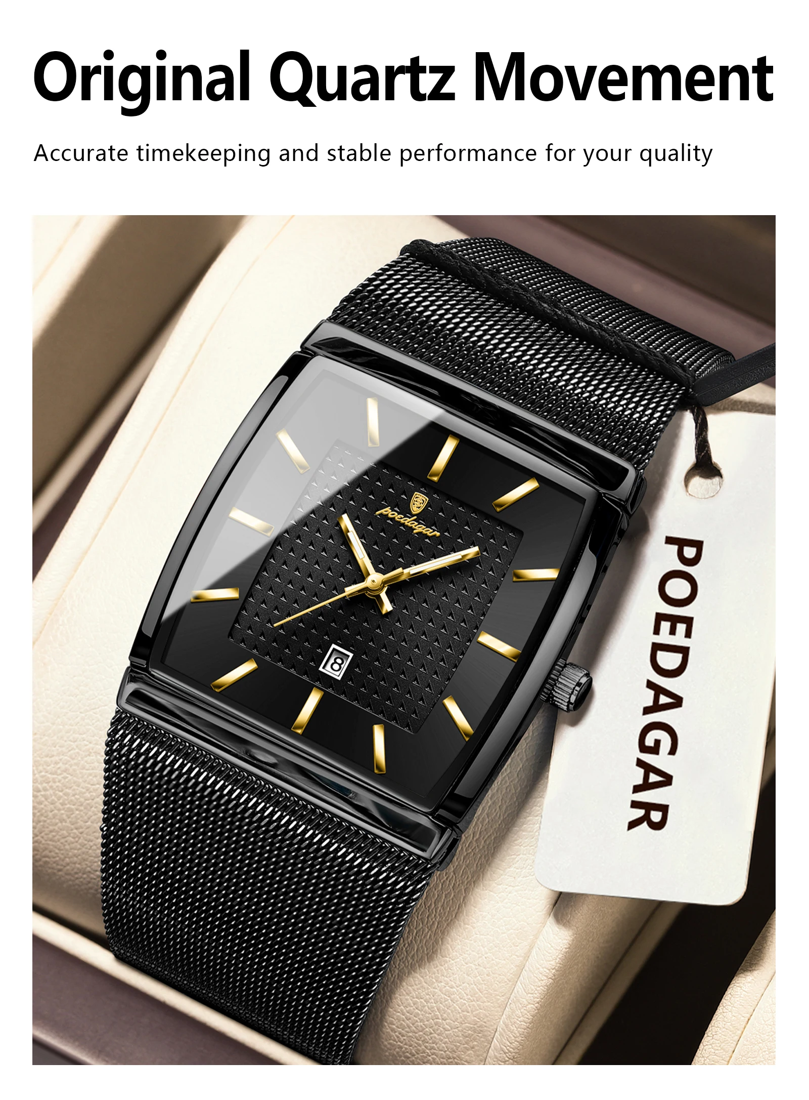 POEDAGAR Top Luxury Men Wristwatch Waterproof Luminous Stainless Steel Mesh Date Man Watch Fashion Business Quartz Men's Watches