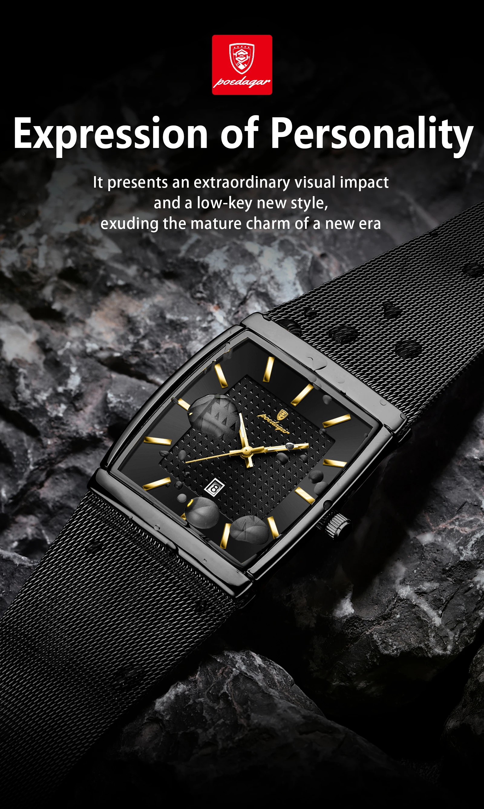 POEDAGAR Top Luxury Men Wristwatch Waterproof Luminous Stainless Steel Mesh Date Man Watch Fashion Business Quartz Men's Watches