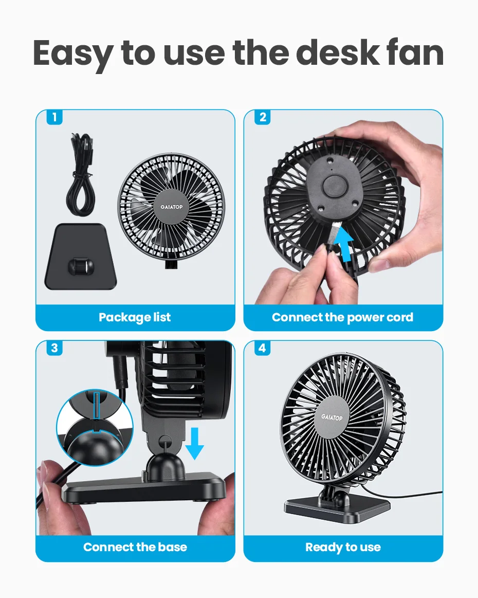 GAIATOP Mini USB Desktop Fan Portable Fan Desktop Office USB Quiet Cooling Fans Three Speed Adjustment Suitable For Home Office