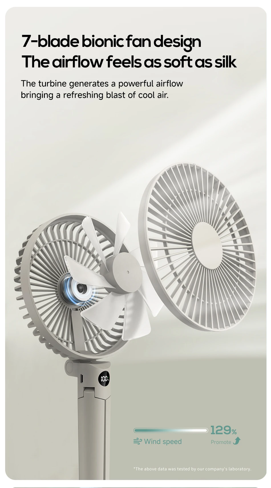 XIAOTREE Portable Handheld Rechargeable Fan LED Digital Display 180°Adjustable Rechargeable Fan 4 Speed Wind Camping Tripod Fan