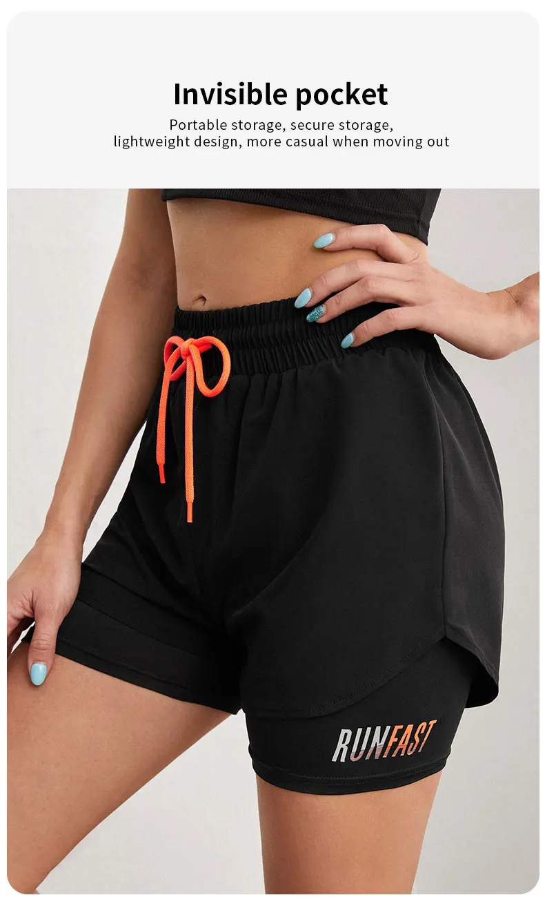 Women's High Rise Yoga Shorts With Elastic Proximity Control Running Shorts, Fake Two Pieces Pants