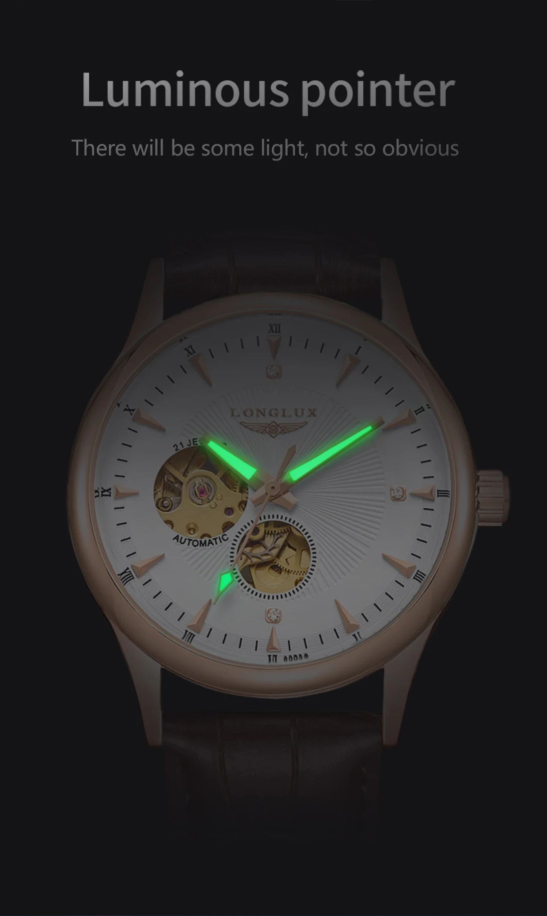 LONGLUX Automatic Watch Elegant Style Wholesale Mechanical Wristwatches Skeleton Rome Waterproof Mens Watch Men Gift