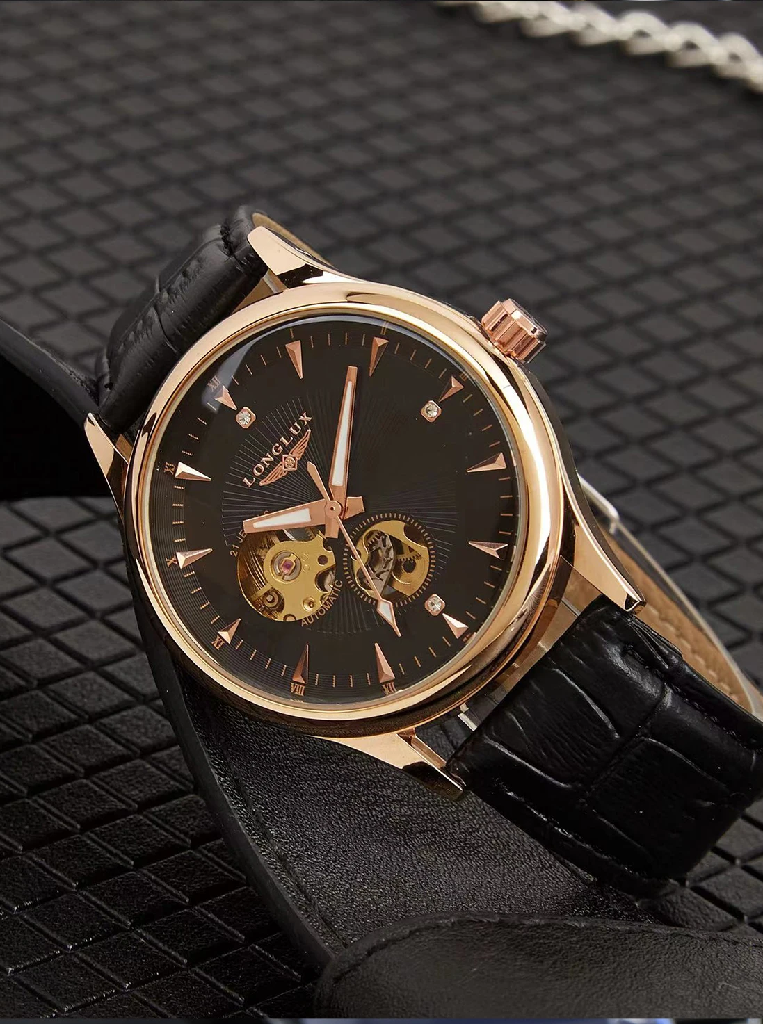 LONGLUX Automatic Watch Elegant Style Wholesale Mechanical Wristwatches Skeleton Rome Waterproof Mens Watch Men Gift