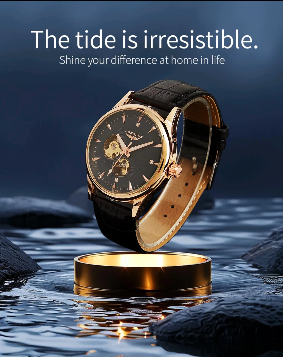 LONGLUX Automatic Watch Elegant Style Wholesale Mechanical Wristwatches Skeleton Rome Waterproof Mens Watch Men Gift