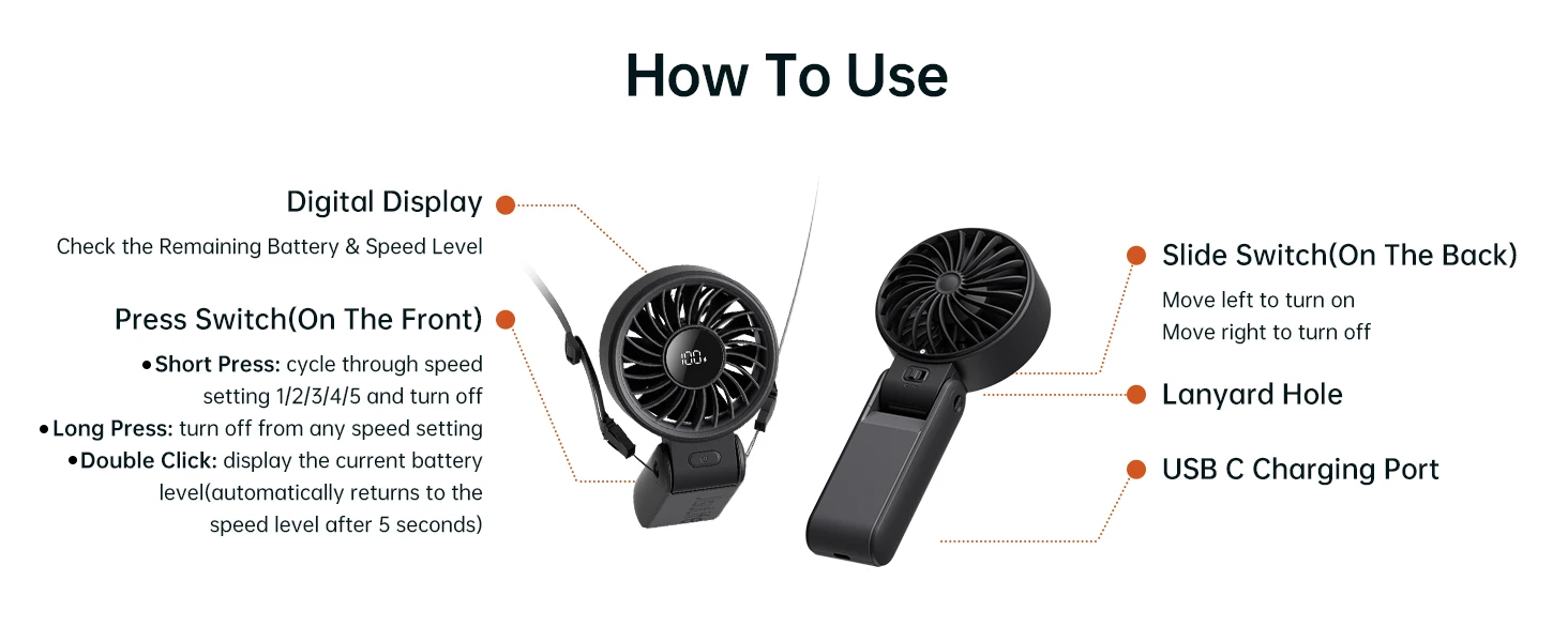 JISULIFE Portable Handheld Fan with LED Display,5 Speeds,5000mAh,150°Folded,3-IN-1 Hand/Desk/Neck Multifunction Personal Fan