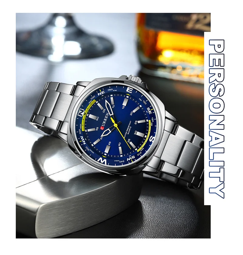 CURREN 8455 Men's Fashion Quartz Watch Business Stainless Steel Strap Night Light Waterproof Luxury Men's Watch Reloj Hombre