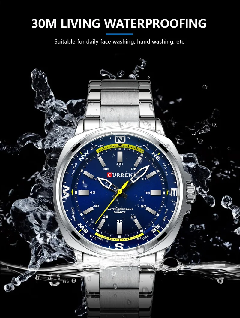 CURREN 8455 Men's Fashion Quartz Watch Business Stainless Steel Strap Night Light Waterproof Luxury Men's Watch Reloj Hombre