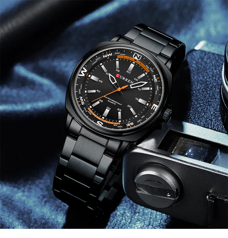 CURREN 8455 Men's Fashion Quartz Watch Business Stainless Steel Strap Night Light Waterproof Luxury Men's Watch Reloj Hombre