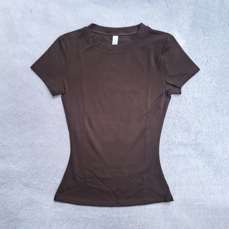 Summer Short Sleeve Yoga Top Women Workout Gym Crop Top Slim Fit Round Neck Yoga Shirt Seamless Sports Stretchy Shirts