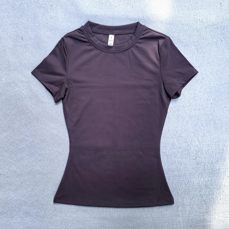 Summer Short Sleeve Yoga Top Women Workout Gym Crop Top Slim Fit Round Neck Yoga Shirt Seamless Sports Stretchy Shirts