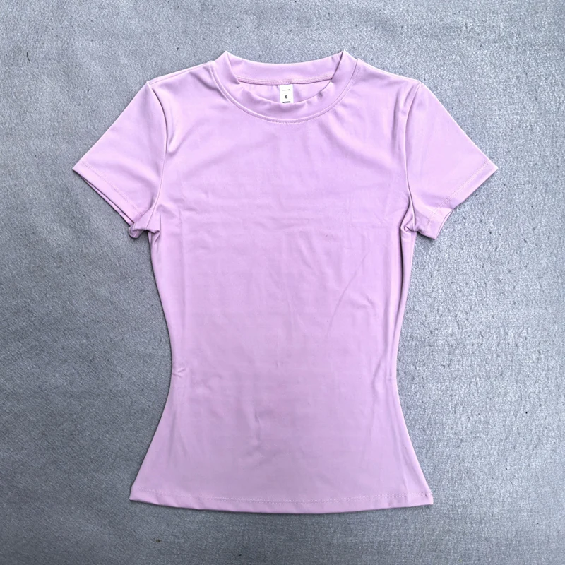 Summer Short Sleeve Yoga Top Women Workout Gym Crop Top Slim Fit Round Neck Yoga Shirt Seamless Sports Stretchy Shirts