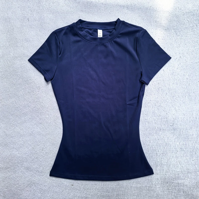 Summer Short Sleeve Yoga Top Women Workout Gym Crop Top Slim Fit Round Neck Yoga Shirt Seamless Sports Stretchy Shirts