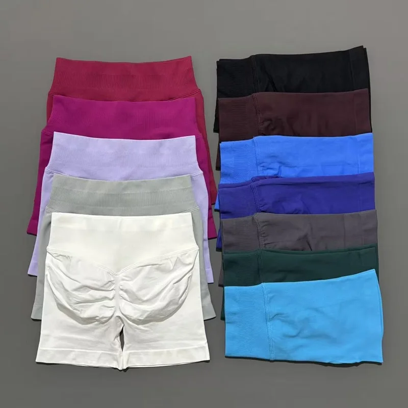 HISTELLO Sports Shorts 4.5" Women Yoga Shorts Seamless Low Waist Scrunch Bum Gym Leggings Workout Stretch Fitness Sports Shorts