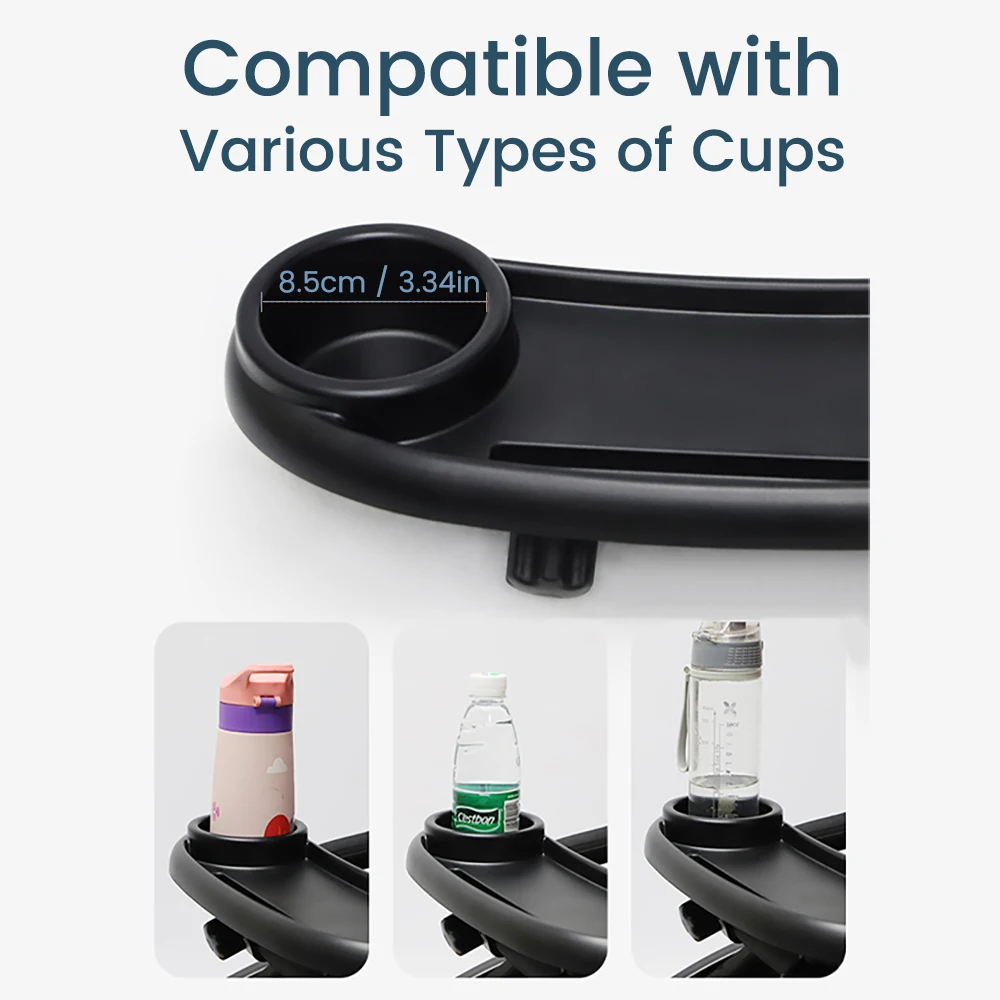 3-in-1 Universal Stroller Snack Tray Adjustable Cup Holder Phone Slot Compatible with Most Strollers Multifunctional Travel