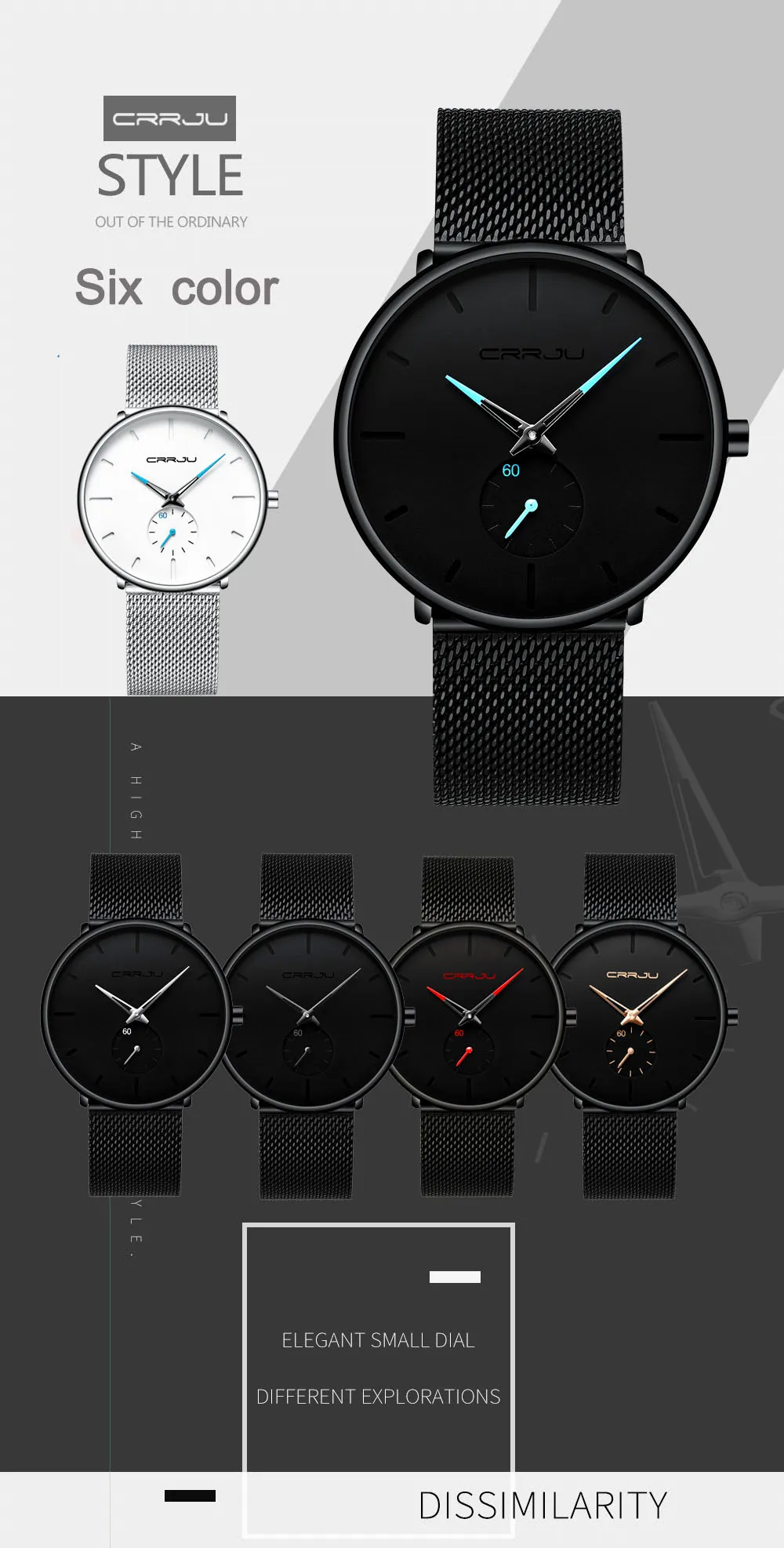 Men Watch CRRJU Watch Women Quartz Dress Watch for Men Dress Watches Fashion Unisex Ultra Thin Wristwatch Relojes Para Hombre