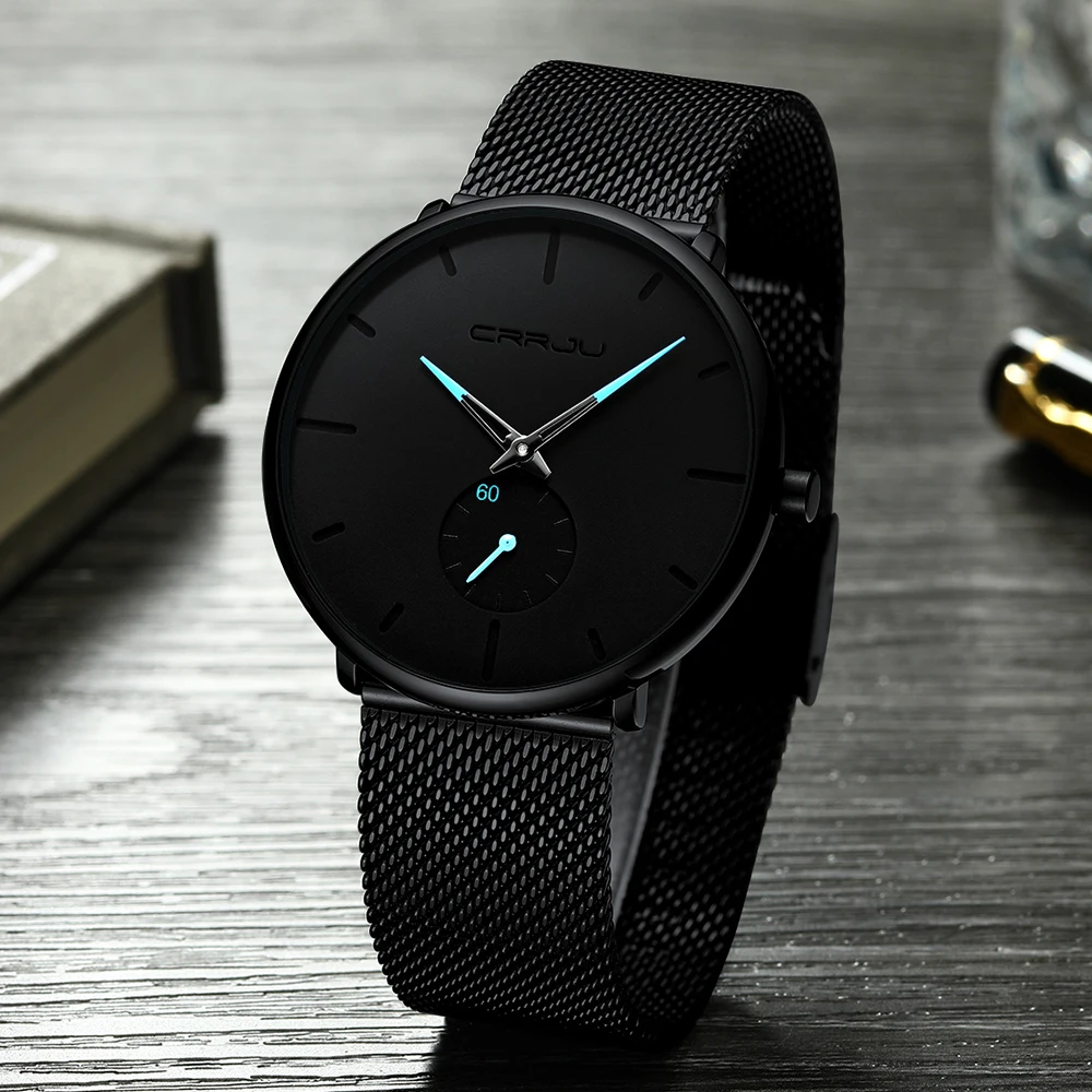 Men Watch CRRJU Watch Women Quartz Dress Watch for Men Dress Watches Fashion Unisex Ultra Thin Wristwatch Relojes Para Hombre