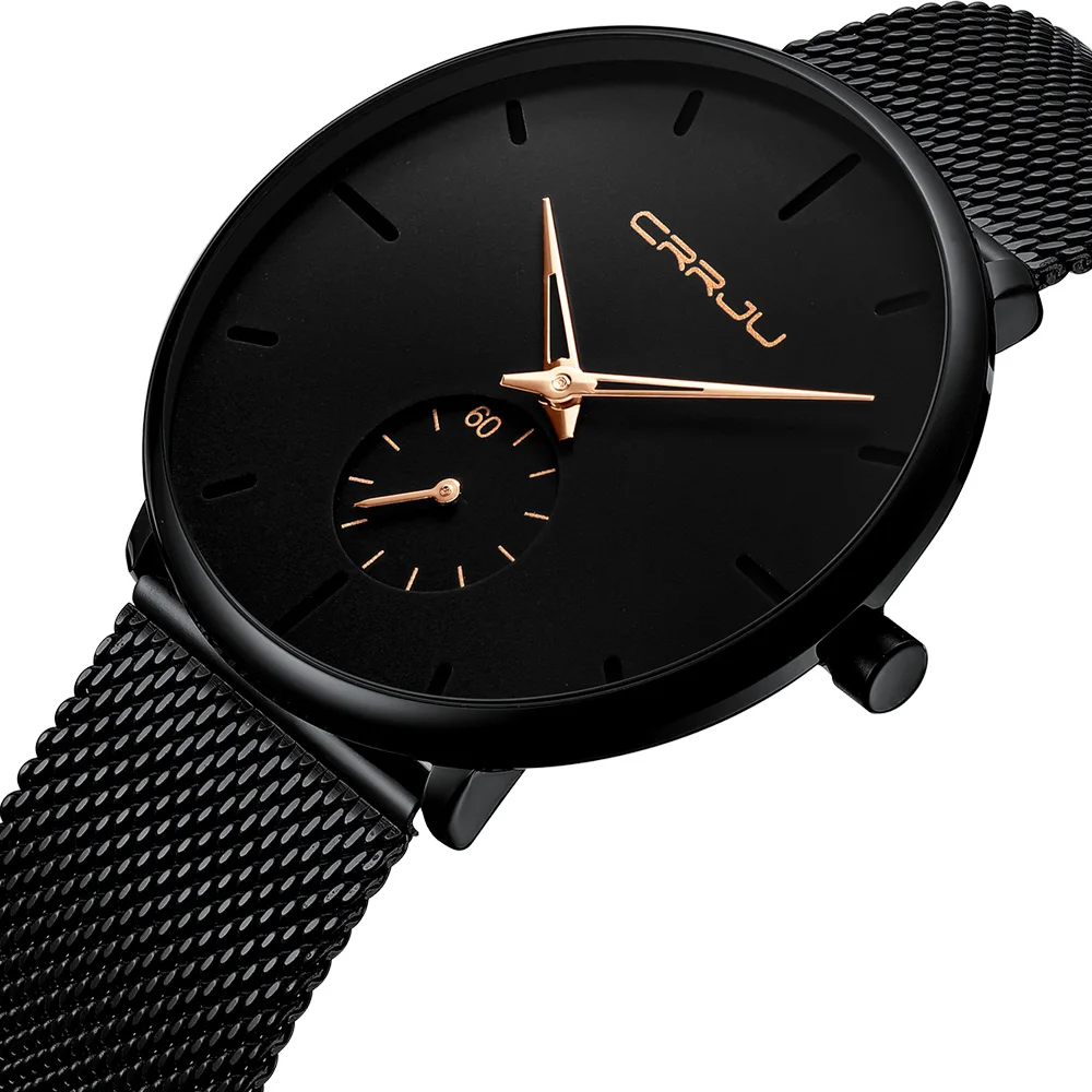 Men Watch CRRJU Watch Women Quartz Dress Watch for Men Dress Watches Fashion Unisex Ultra Thin Wristwatch Relojes Para Hombre