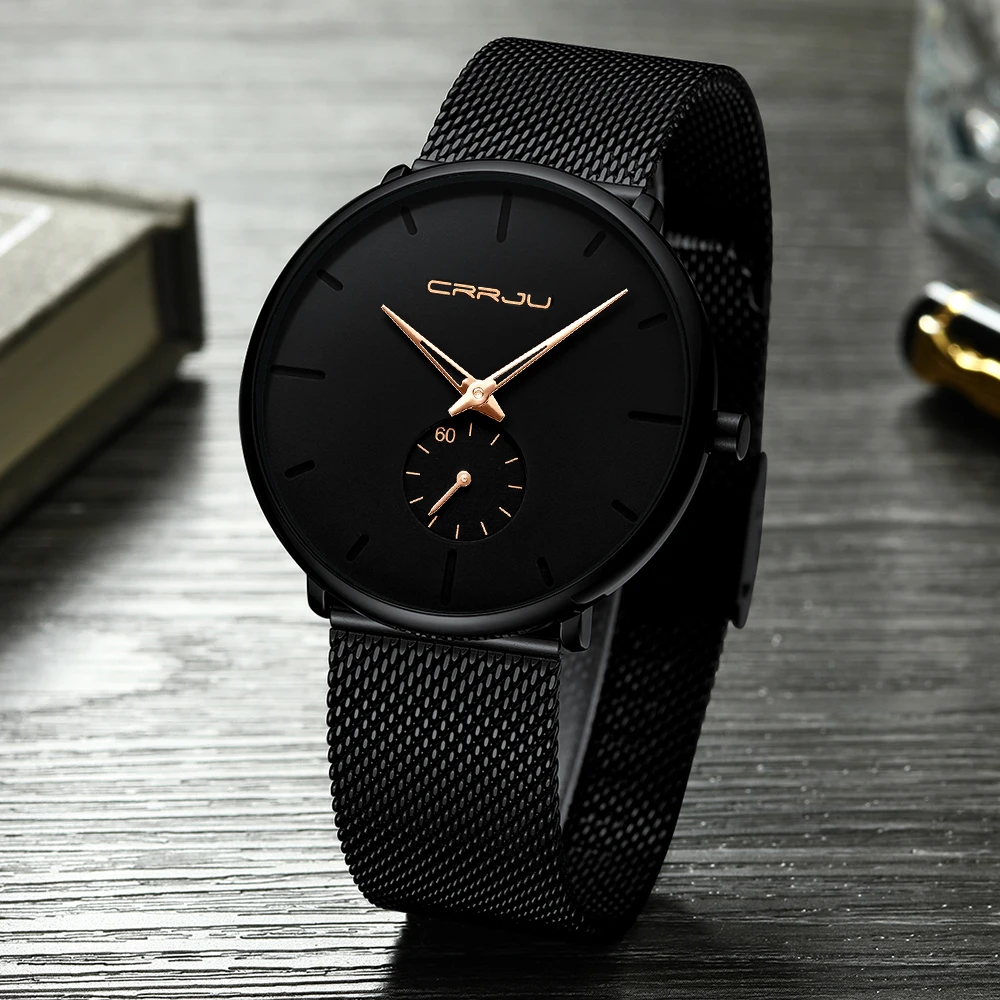 Men Watch CRRJU Watch Women Quartz Dress Watch for Men Dress Watches Fashion Unisex Ultra Thin Wristwatch Relojes Para Hombre