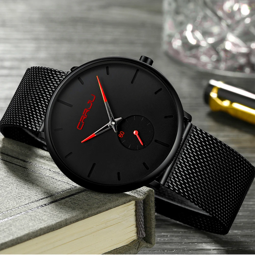 Men Watch CRRJU Watch Women Quartz Dress Watch for Men Dress Watches Fashion Unisex Ultra Thin Wristwatch Relojes Para Hombre