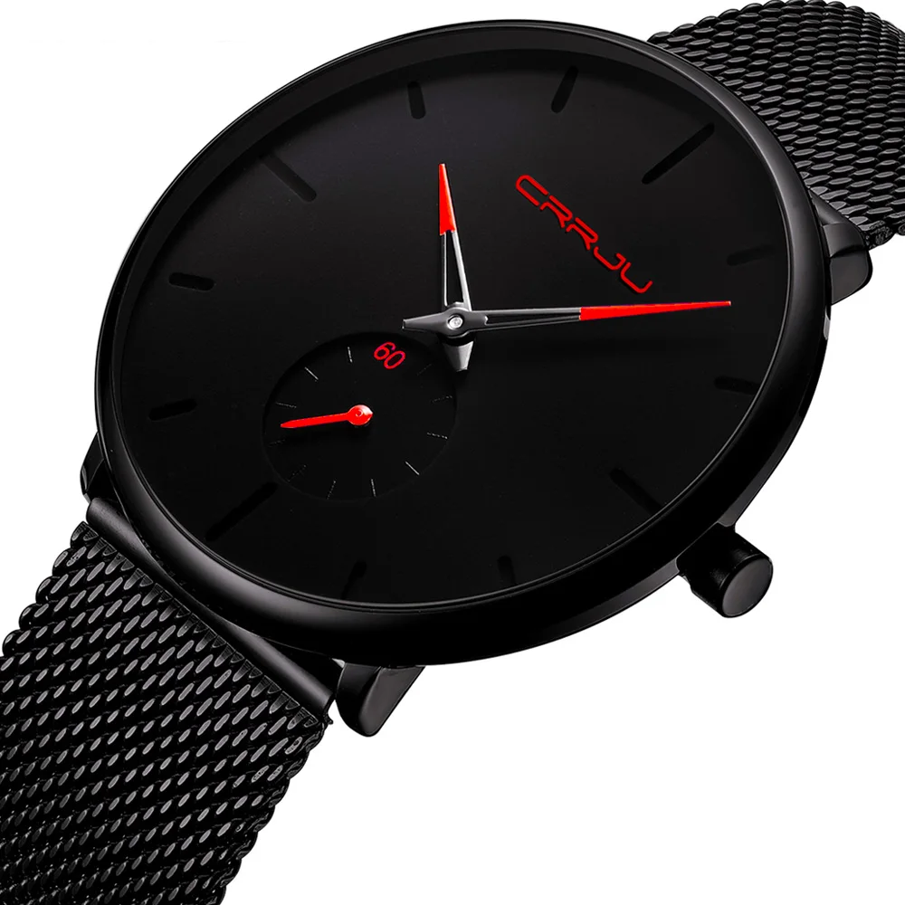 Men Watch CRRJU Watch Women Quartz Dress Watch for Men Dress Watches Fashion Unisex Ultra Thin Wristwatch Relojes Para Hombre