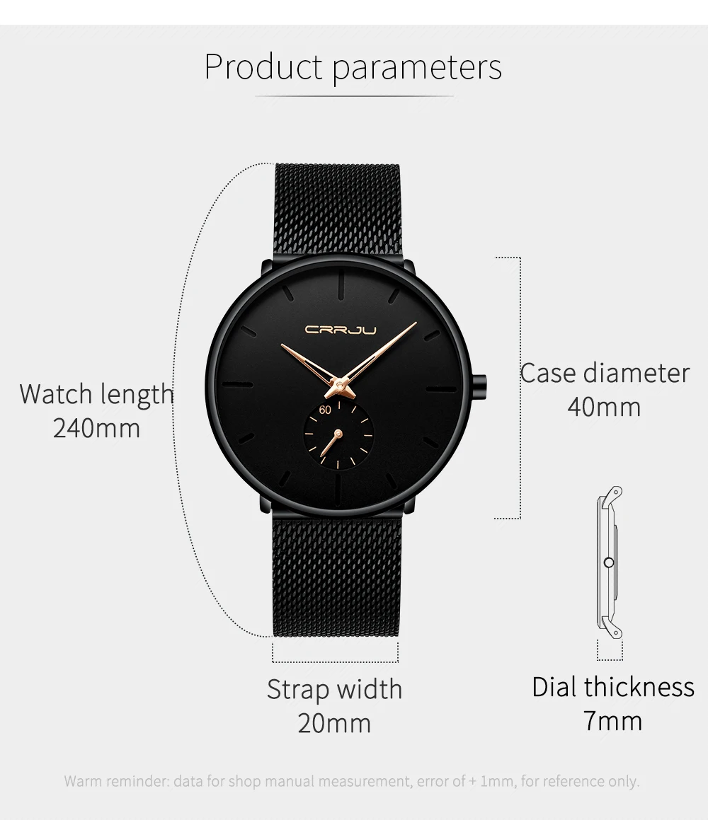 Men Watch CRRJU Watch Women Quartz Dress Watch for Men Dress Watches Fashion Unisex Ultra Thin Wristwatch Relojes Para Hombre