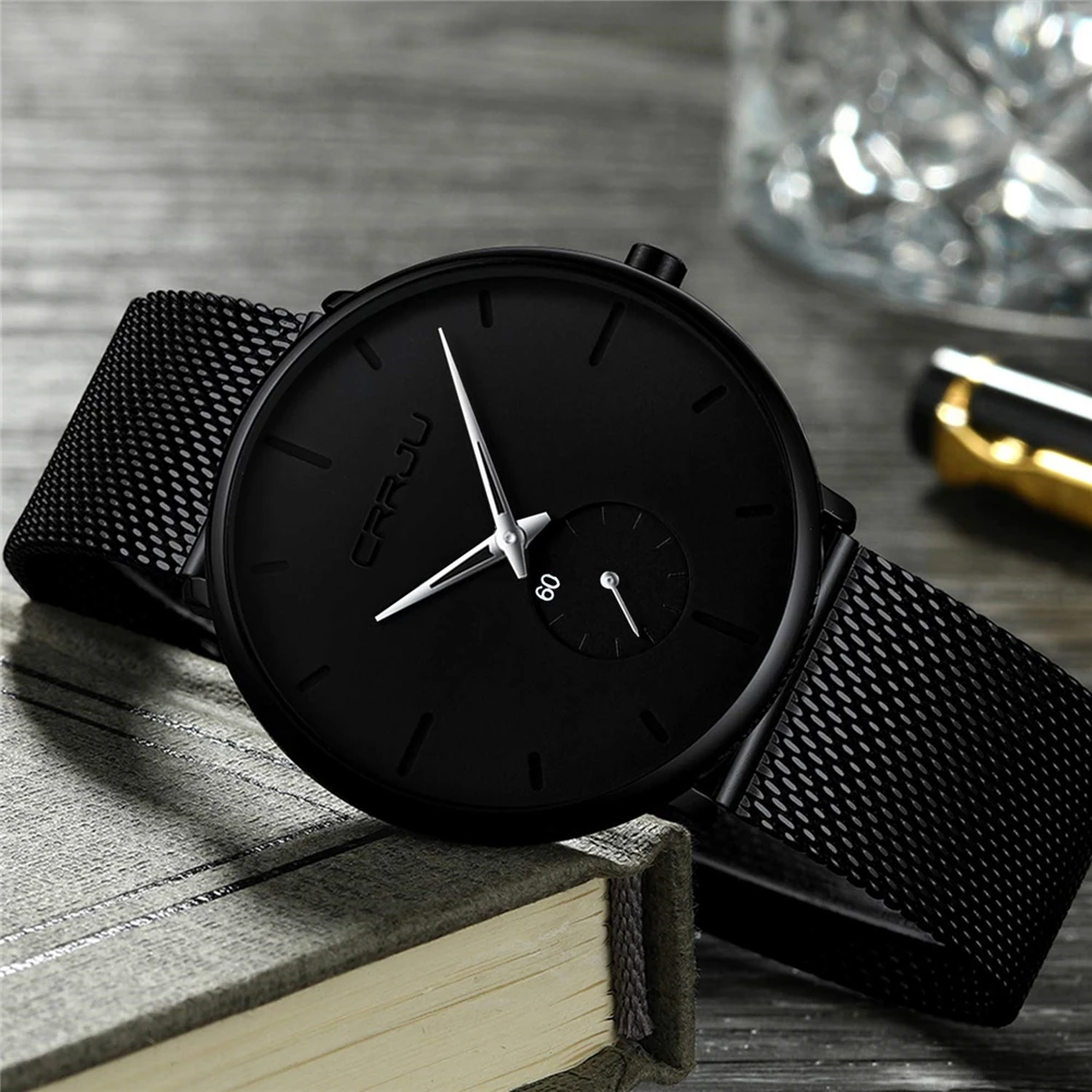 Men Watch CRRJU Watch Women Quartz Dress Watch for Men Dress Watches Fashion Unisex Ultra Thin Wristwatch Relojes Para Hombre