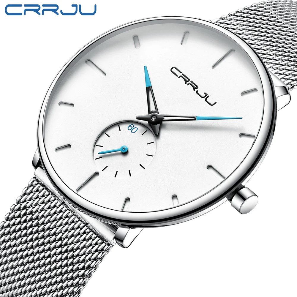 Men Watch CRRJU Watch Women Quartz Dress Watch for Men Dress Watches Fashion Unisex Ultra Thin Wristwatch Relojes Para Hombre