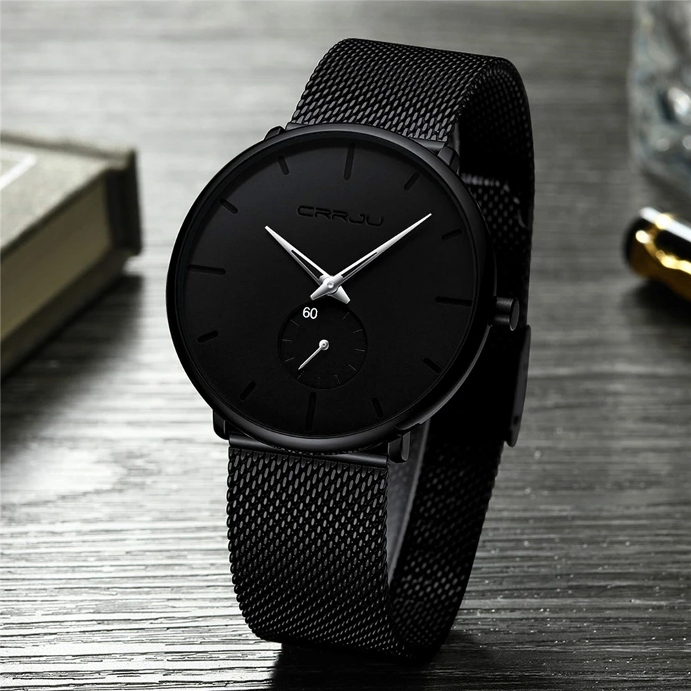 Men Watch CRRJU Watch Women Quartz Dress Watch for Men Dress Watches Fashion Unisex Ultra Thin Wristwatch Relojes Para Hombre