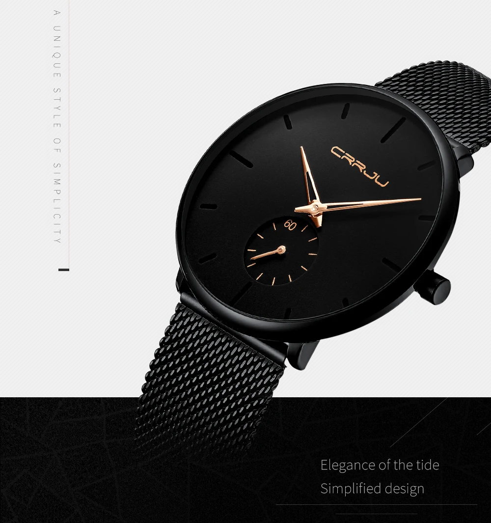 Men Watch CRRJU Watch Women Quartz Dress Watch for Men Dress Watches Fashion Unisex Ultra Thin Wristwatch Relojes Para Hombre