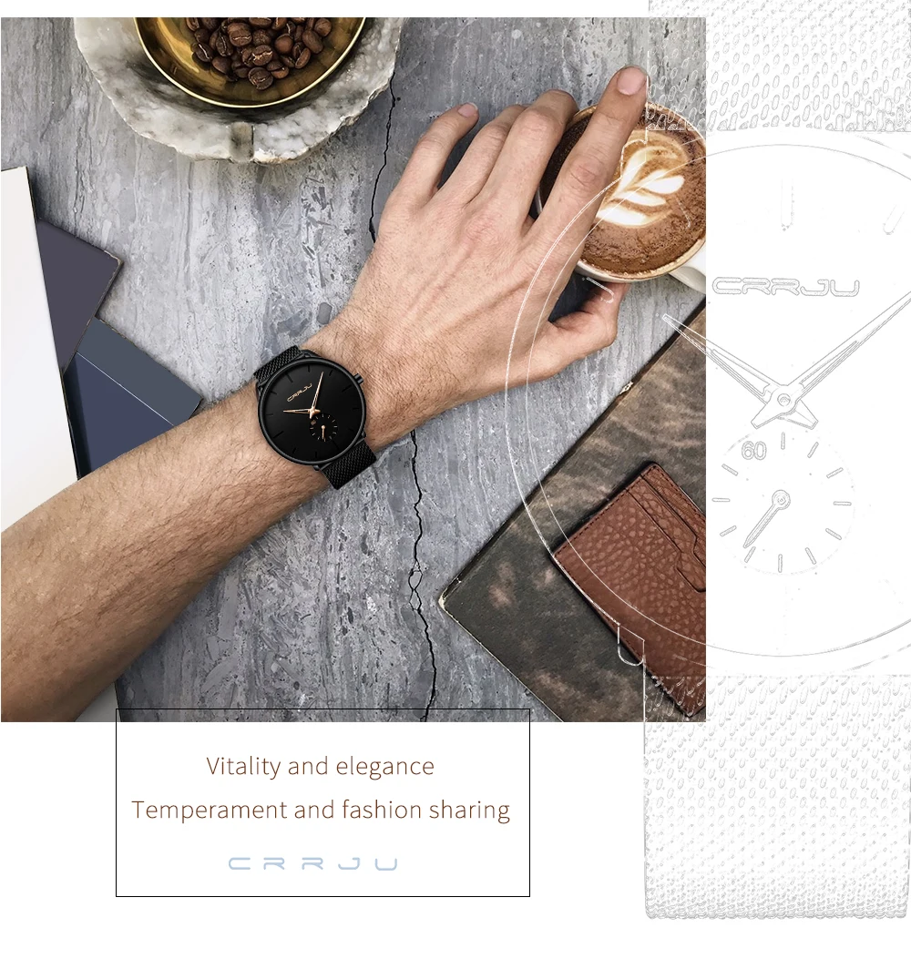 Men Watch CRRJU Watch Women Quartz Dress Watch for Men Dress Watches Fashion Unisex Ultra Thin Wristwatch Relojes Para Hombre
